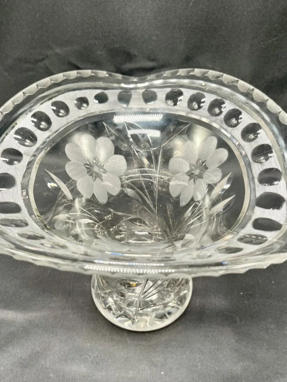 Vintage American Brilliant or Victorian-Style Lead Crystal Pedestal Vase
